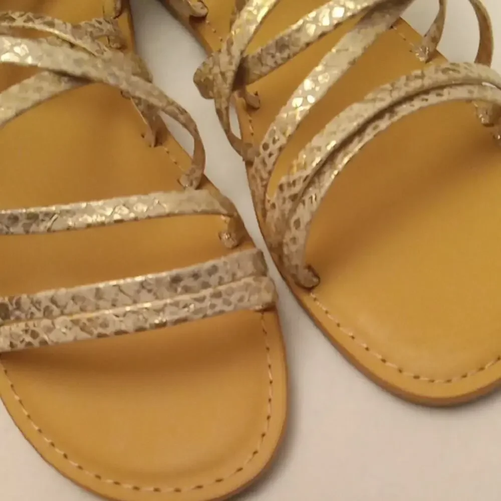 Cat & Jack Girl's Size 5 strappy gladiator faux gold snakeskin sandals.